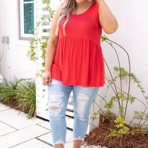 Chic Soul Tank Top 3XL Red T-Shirt Babydoll Weekender Scoop Neck Tee Plus New